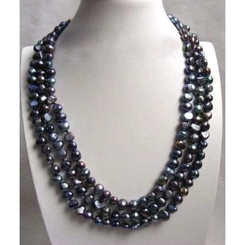16" baroque 3row black freshwater pearls necklace