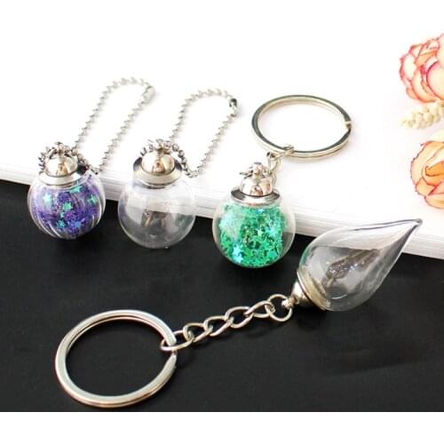 2PCS Clear Glass Ball with preglued screw cap keyring keychain wish bottle keychain Keepsake Fillable Locket Keychain