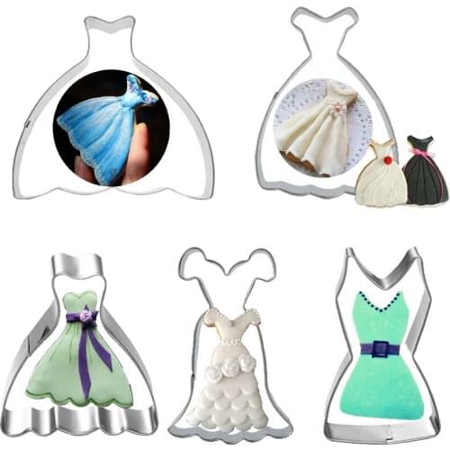 5pcs christmas dresses metal cookie cutter patisserie cake stencil biscuit mold fondant cupcake toppers pastry baking tools