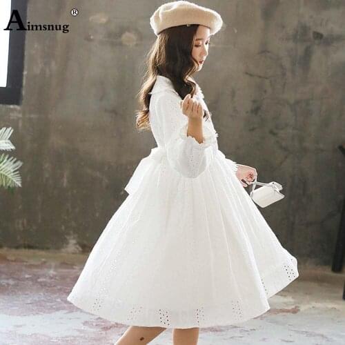 Aimsnug 2021 Hollow Out Lace Dresses Girls French Style Knee-Length Children Princess Dress Kids Birthday Party Ball Gown Dress