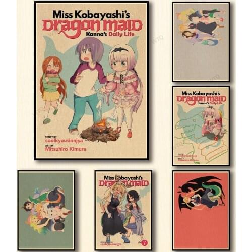 WTQ Anime Posters Miss Kobayashis Dragon Maid Retro Poster Wall Decor Canvas Painting Wall Art Picture Room Decor Home Decor