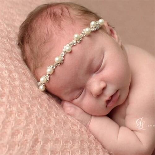 Sparkling Pearls Baby Head Band Elastic Newborn Photography Accessories Rhinestones Baby Girls Headbands Lace Rompers Clothes
