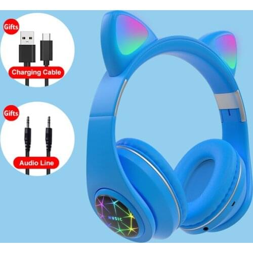 Cute Cat Bluetooth Headphone With Microphone Colorful LED Cosque Girls Music Cascos For Huawei Xiaomi iPhoneChildren Kids Gifts