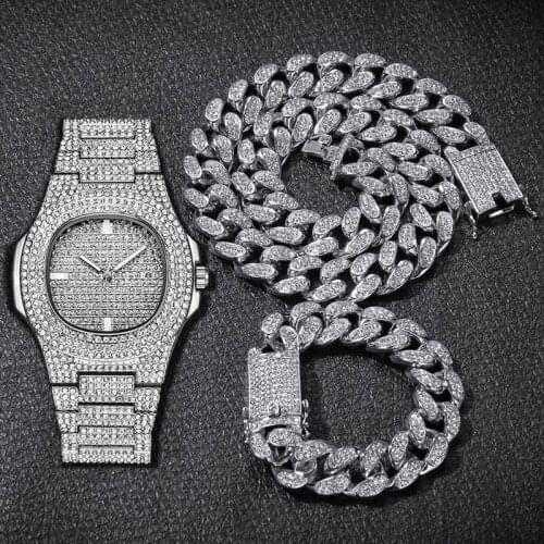 Ice Corrente Chain Iced Out Chain Bracelet Miami Cuban Link Chain Men Chains Choker Rope Hip Hop Necklace Jewelry