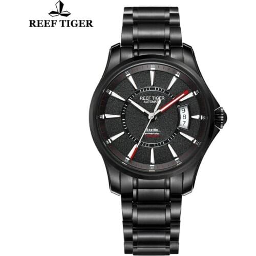 Reef Tiger/RT Watch Seattle Sports For Men Automatic Watches Super Luminous Big Date Black Steel Watches RGA166
