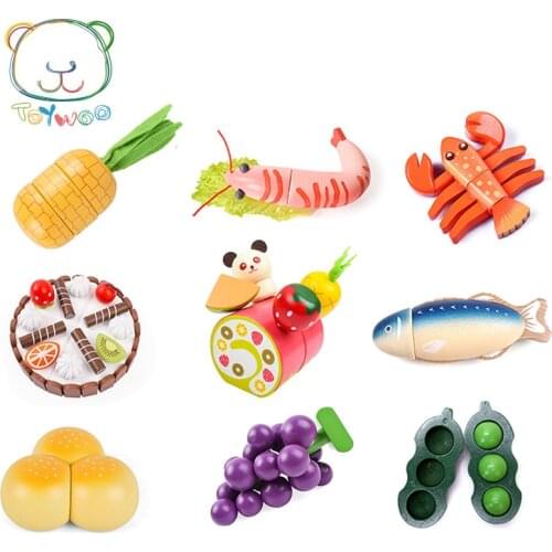 [Toy Woo] Wooden Kids Toys Simulation Fruits And Vegetables Kitchen Toys For Children Education Baby Boy Girl Wooden Toys Gifts