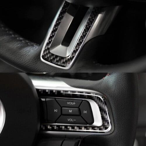 For Ford Mustang 2015 2016 2017 3pcs Carbon Fiber Interior Steering Wheel Button Strip Decor Cover Sticker Trim