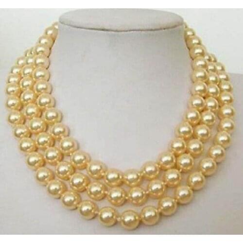 HOT 10mm Yellow SHELL PEARL NECKLACE 50"EARRING