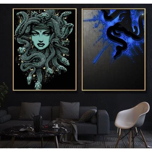 Canvas Painting Wall Art Medusa Head Blue abstract Picture Posters HD Modern Classical print Decorative Paintings