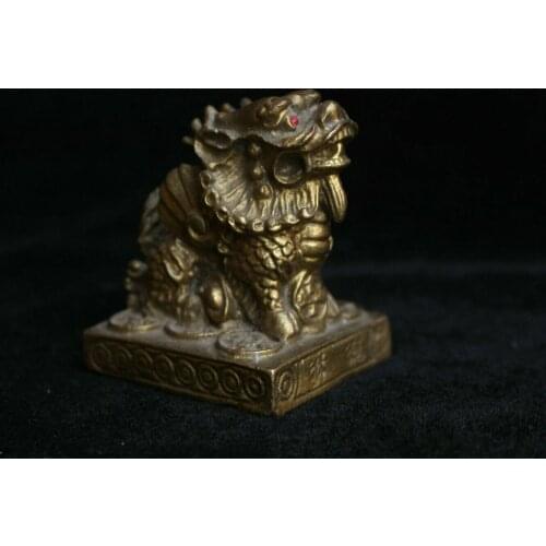 Chinese Folk Fengshui Bronze Brass Lucky Wealth Kylin Chi-lin Qilin Sculpture