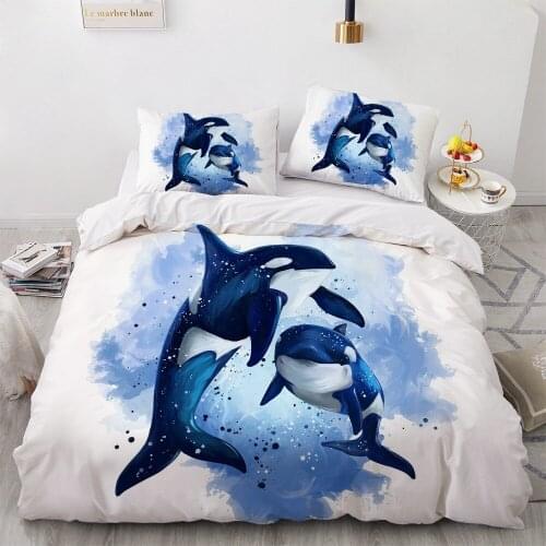 3D Bedding Sets Sea Cute Comforter Bed Linen Pillowcase Bed Set Queen Size Home Texitle Drop Ship Dolphin Blue Duvet Cover Set