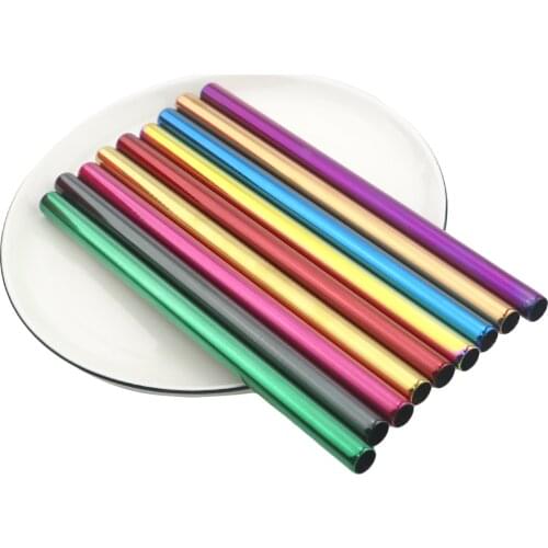 Colorful Metal Straw Reusable 304 Straws Set Stainless Steel Drinking Straw Extra Wide Pearls Milkshake Straw with Cleaner Brush