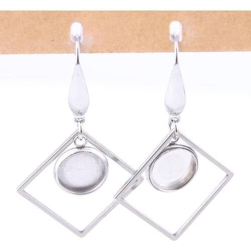 10pcs Fit 10mm Round Cabochon Earring Settings Diy Stainless Steel Blank Base Bezels With Square Frame Charms For Making