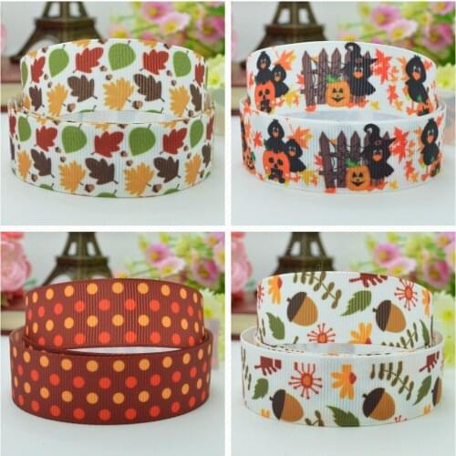 10 Yards 22mm 7/8" Thanksgiving Turkey dot Printed grosgrain ribbon hair bow Headwear DIY hair accessories retail B0929