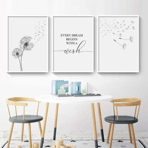 Nordic Style Minimalist Dandelion Wall Art Canvas Painting Balck White Make Wish Poster Prints Living Room Bedroom Nursery Decor