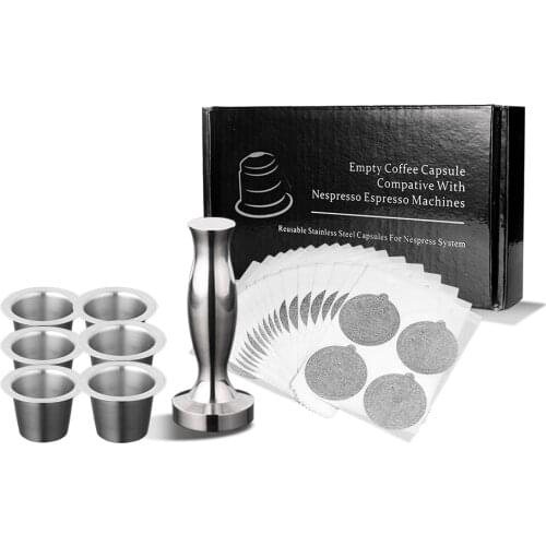 6 Pods 120 Lids Tamper Set Reusable Stainless Steel Nespresso Coffee Capsule Refilling Cup Filter Nespresso Machine Maker Pods