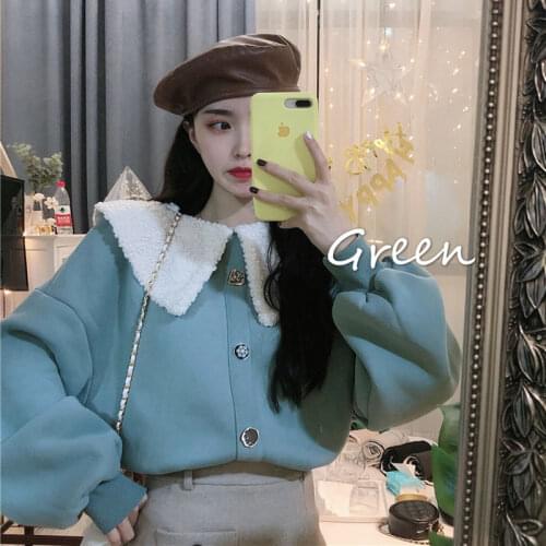 2021 new French retro baby collar Plush thickened loose long sleeve sweater coat