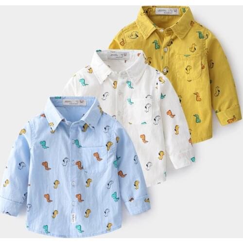 New Boys Shirts For School Spring Autumn Baby Boy Cartoon Turn Down Collar Shirt Fashion Print Long Sleeve Children Blouse Tops