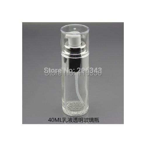NEW ARRIVAL 40ml transparent glass bottle with silver pump for serum or lotion or foundation or emulsion containing