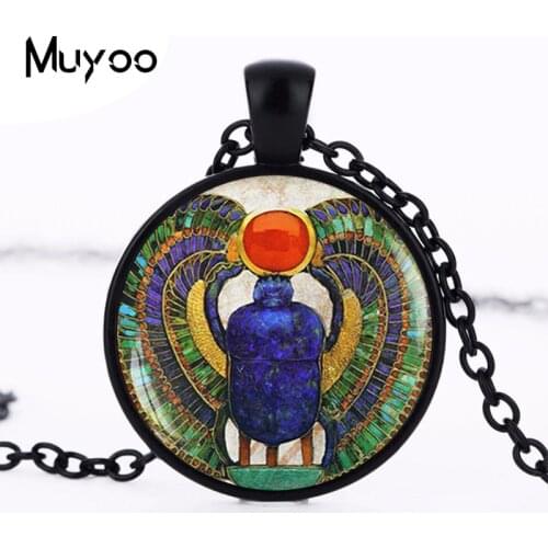 Wholesale 27MM Round Glass Dome Egyptian Scarab Pendant Choker Necklace , Ancient Egypt Jewelry, Egypt Necklace HZ1