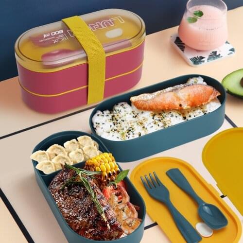 Oval Double Bento Box japanese snack box containers for hot food insulated lunch container lunch box for kids Breakfast Boxes