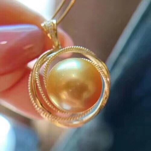 D114 Fine Jewelry 925 Sterling Silver Natural Ocean Sea Golden Pearl 11mm Pendant Necklaces for Women FIne Pearls Pendants