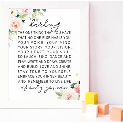 Nursery Poem Wall Art Canvas Painting Watercolor Flowers Nordic Poster And Print Wall Picture Baby Girls Room Decor