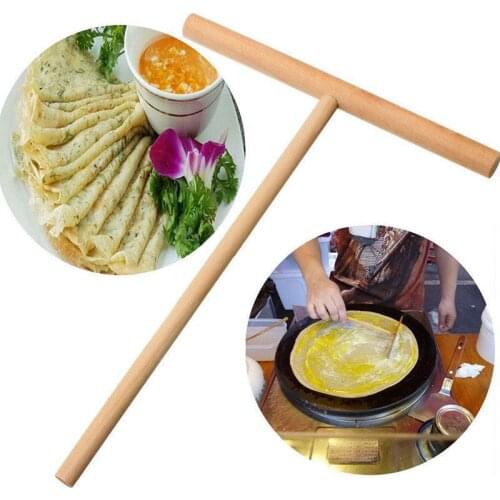 ProfessionalPractial T Shape Crepe Maker Pancake Batter Wooden Spreader Stick Home Kitchen Tool Kit DIY Use 1pc