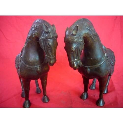 Rare Old Chinese Qing Dynasty Pair Copper Statue Horses/best collection&adornment,free shipping
