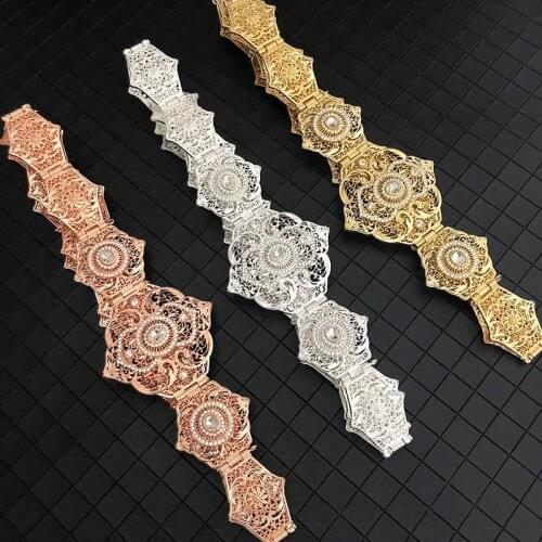 New Fashion Flower Belts in Gold Hollow Pattern metal wedding dress belts Caftan jewelry waist band royal waist chain