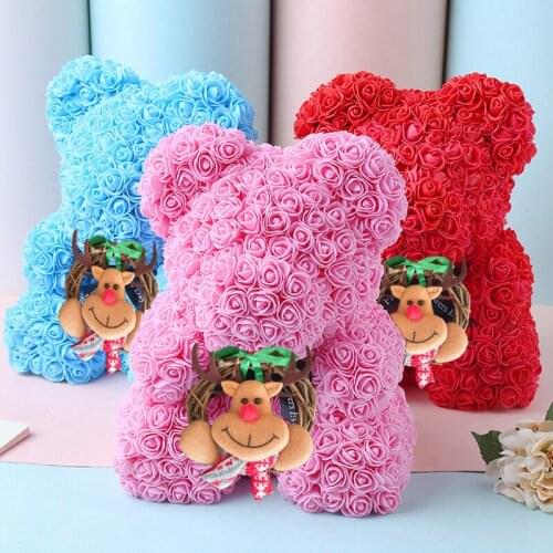 Christmas Gift 40cm Red Bear Rose Artificial Soap Roses Teddi Bear Eternal Rose Flower Valentine Garland Gift Girl Friend Love