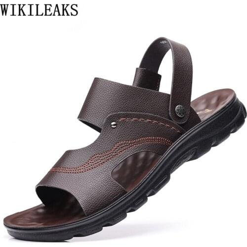 Beach Sandals Women 2021 Leather Casual Sandals Mens Brown Beach Shoes Man Slip on Shoes Men Summer Sandalias De Hombre Zapatos