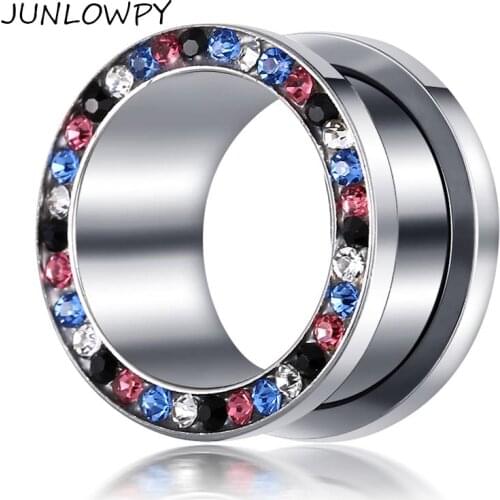 Junlowpy Earrings Body Jewelry Piercing Stainless Steel Ear Gauges Expander Plugs and Tunnels with CZ Gem 40pcs Ear Stretchers