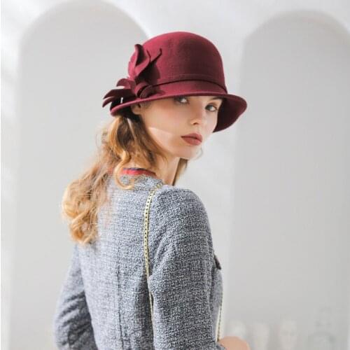 Lady Fedoras Hat Female Woolen Dome Cap Girls Autumn Winter Wool Flower Hats Irregular Basin Cap Woolen Dome Hat Adjust B-8853