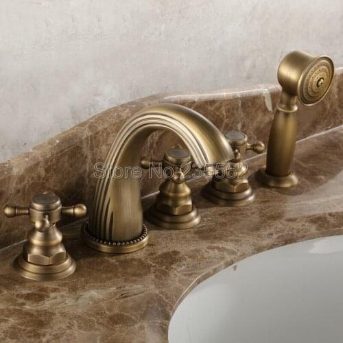 Bathtub Faucet Widespread Tub Sink Mixer Tap Antique Brass Bathroom Roman Tub Faucet Set With Hand Shower Ltf051