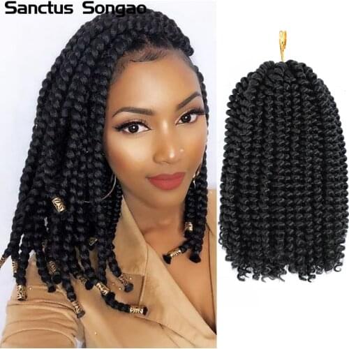 Crochet Hair 8Inches 30Strands/Pack Fluffy Ombre Spring Twist Curly Hair Crochet Braid Hair Synthetic Braid Hair Extensions