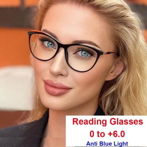 Women Cat Eye Reading Glasses 2021 TR90 Eyeglasses Frame Presbyopia Glasses Leesbril Dames +1.5 +2.0 +2.25 +3.5 Anti Blue Light