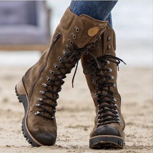 KAMUCC Women Mid Calf Boots Platform Boots for Woman Knee Boots Women Sexy Lace Up Long Boots Fashion Booties Shoes Womens Boots