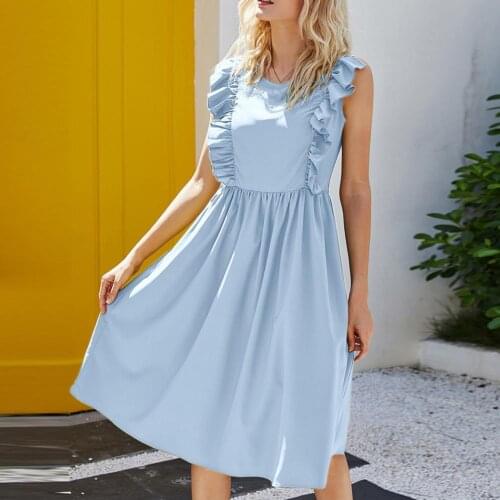 Women Casual Dress Exquisite Retro Stylish Ruffle Sleeveless Slim Dress Summer Dresses New 2021 Yellow Sundress Vacation Clothes