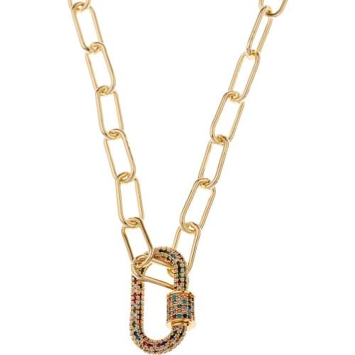 Gold Chunky Chain Necklace For Women Cuban Thick Spiral Clasps Oval Carabiner Necklace Pendant DIY Jewelry Collares Gifts