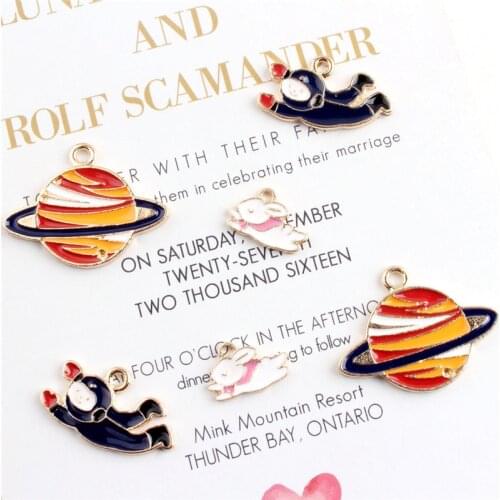10pcs Trendy Oil Drop Enamel Planet,spaceman, moon rabbit Charms for Jewelry Accessories Making For Pendant Necklace & Bracelet