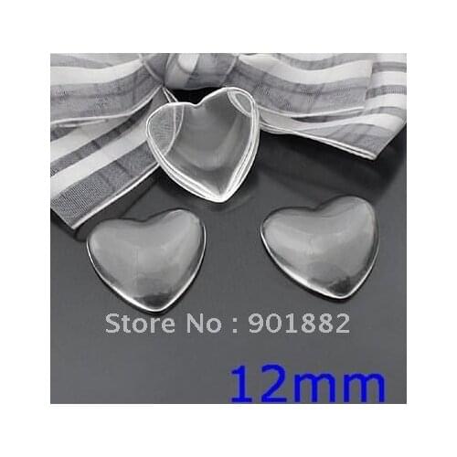 100pcs/lot 12mm Heart Shape Clear Glaas cabochons, Magnifying glass domes.free shipping