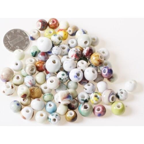 100pcs Mixed Color Round Ceramic Beads Handmade Loose Beads 3mm Hole Bead For Jewelry Making