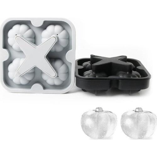 3D Pumpkin Silicone Ice Cube Maker Form For Ice Candy Cake Pudding Chocolate Molds 4 Cell Ice Mold Square Shape Trays Molds #W0