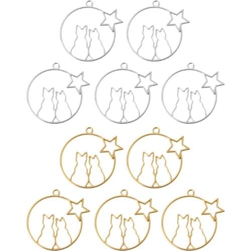 5Pcs Cute Moon Cat Blank Resin Frame Pendant Open Bezel Setting Jewelry Making