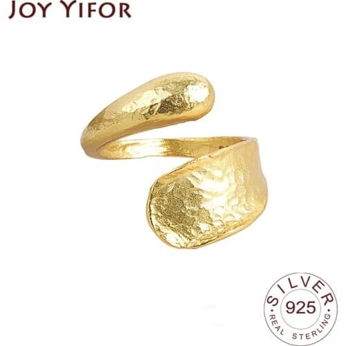 925 Sterling Silver Hug Wide Bump Matte Gold Color Rings Retro Distressed Opening Handmade Ring Fashion Fine Jewelry