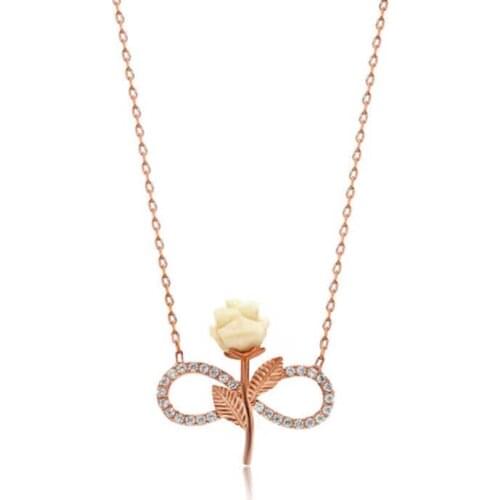 925 Sterling Silver Women Necklace White Rose Infinity Zircon Stone Gift Birthday Precious Pendant Stylish Chain Luxury Cool