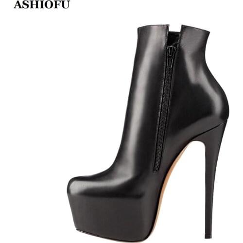 ASHIOFU Hot Sale Handmade Womens High Heel Boots Party Prom Platform Ankle Boots Faux-suede Evening Fashion Short Boots KL011
