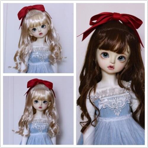 BJD Doll Wigs suitable for 1/3 1/4 1/6 Size Super Soft Soft Large Wave Bow Half Horsetail Wigs 2 Colors into Doll Fittings