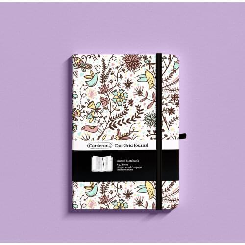 A5 160gsm Floral Dotted Notebook Dot Grid Journal Hard Cover Elastic Band Travel Planner Diary